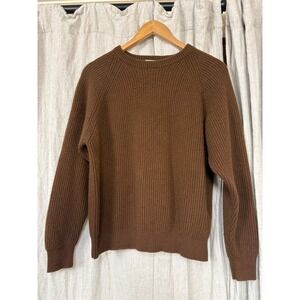 Jeffrey Banks Sweater Mens XL Brown 100% Cashmere Ribbed Crewneck Raglan